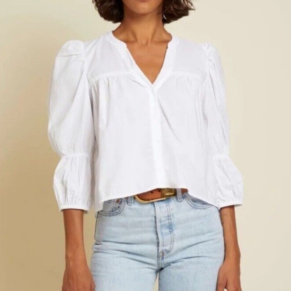 Nation LTD Tops - Nation LTD White Puff Sleeve Cropped Blouse